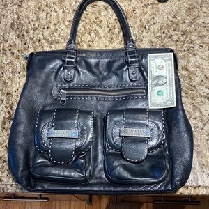 Badgley Mischka  Large 23x18 black leather handbag. Great condition!